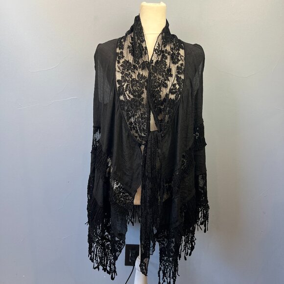 Pretty Angel Black Lace Tie Front Wrap Size S Witchy Whimsigoth Dark Romantic - Picture 1 of 8